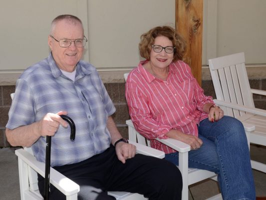 senior man man with cane and Carla