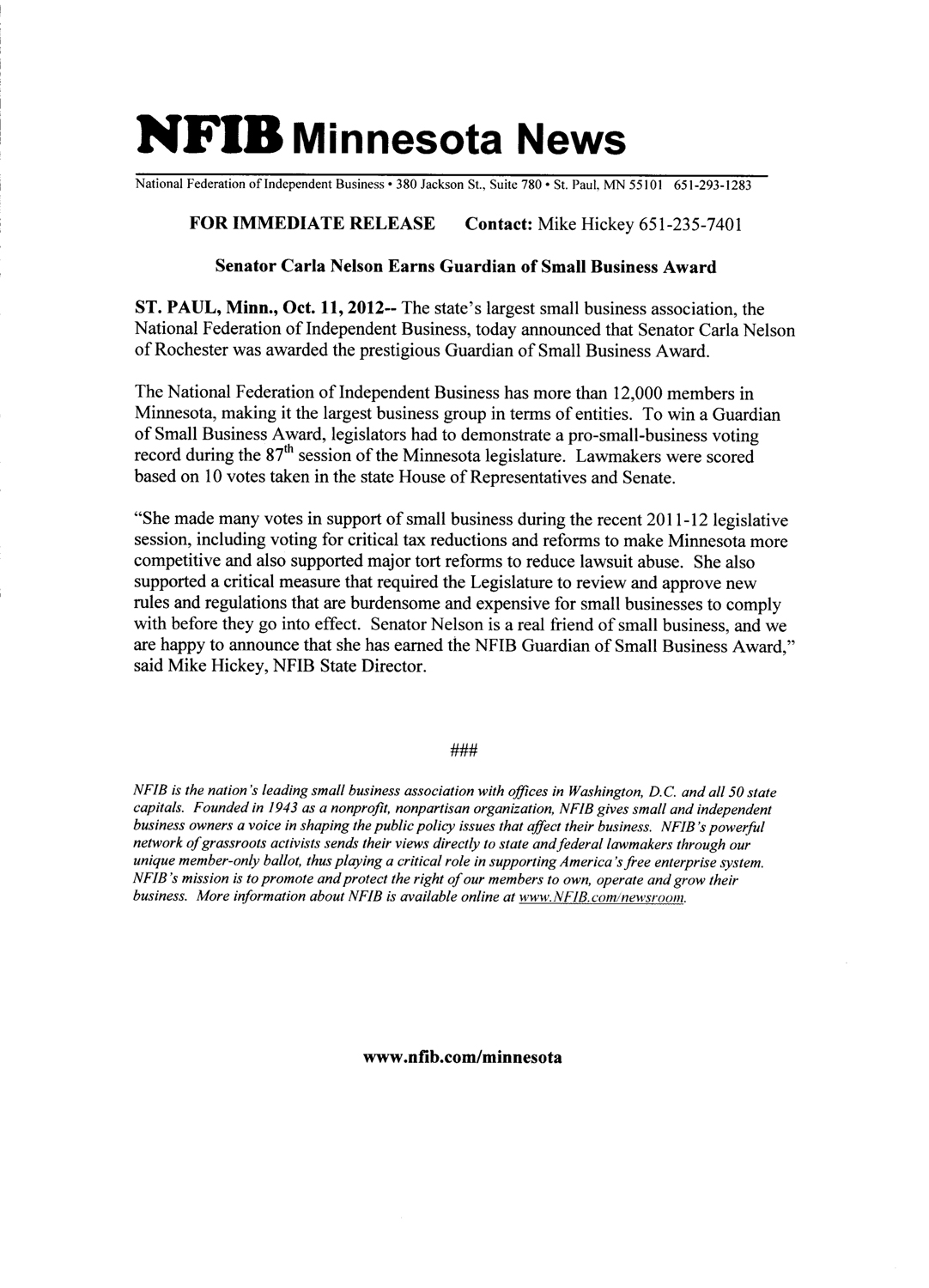 nfib_press_release – Carla Nelson for State Senate